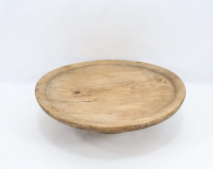 Norwegian Wooden Cake Stand 1800s | Antique Farmhouse Pedestal Plate | Telemark Folk Art
