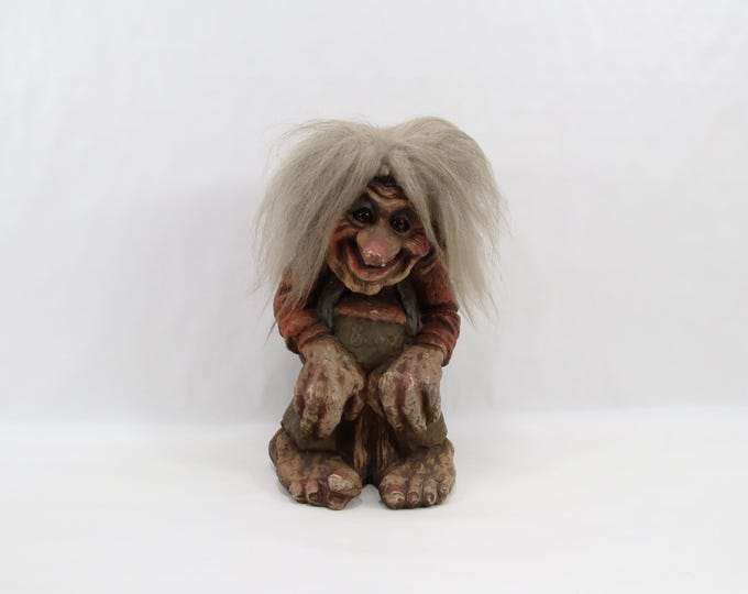 Rare Large 1980s Ny Form Troll Sitting on Stump | Norwegian Folk Art Collectible Figure | Crooked Toes and Wrinkly Skin | Made in Norway