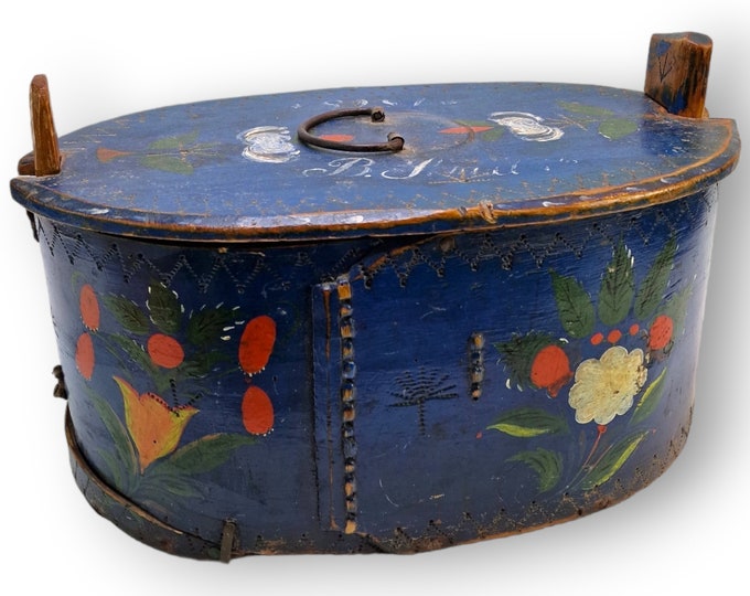 Norwegian antique Tine Box - Handmade wooden jewelry box - A real 1800s object