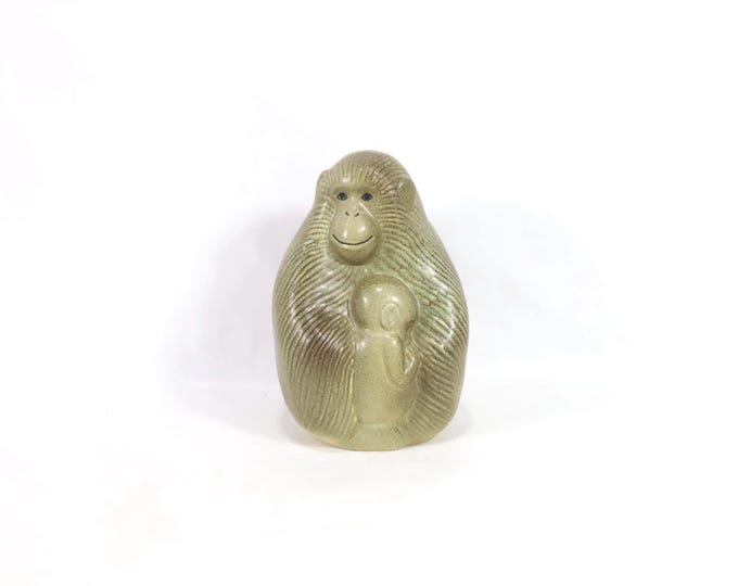 Gustavsberg Monkey Figurine by Lisa Larson | Mother Baby Monkey Sculpture | Nordic Art | Collector's Gift