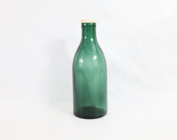 Vintage 1920s Norwegian Milk Bottle | Dark Green Glass | Collector's Item | Antique Decor | Authentic Heritage