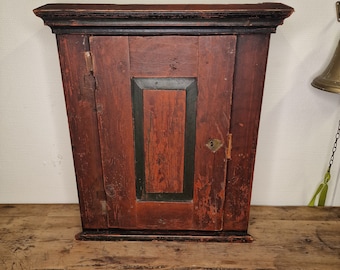 Antique hanging cabinet - Hand carved Norwegian wall cabinet