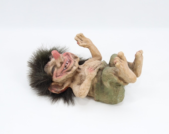 Nyform Troll Figurine No 171 Vintage 1980s | Norwegian Handmade Troll | Laughing Reclining Figure | Scandinavian Folk Art Decor