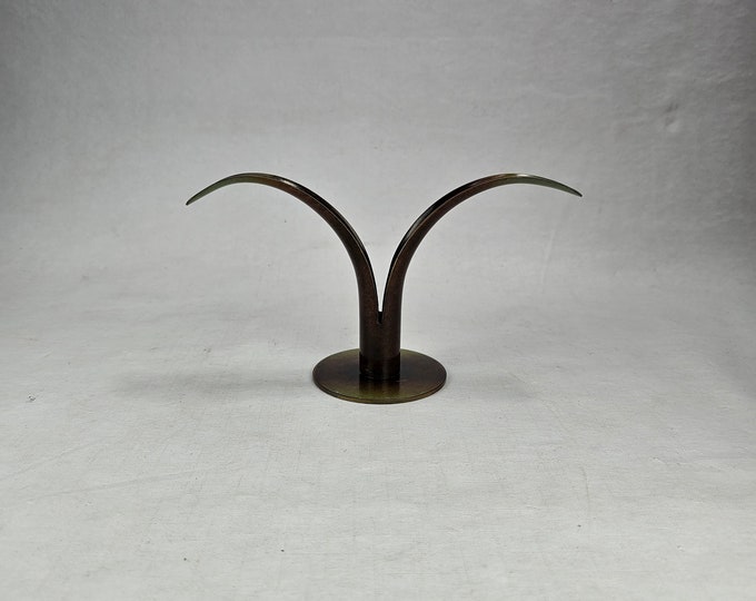 Vintage Swedish Ystad Bronze Lily Candle Holder - Art Deco Metall Home Decor