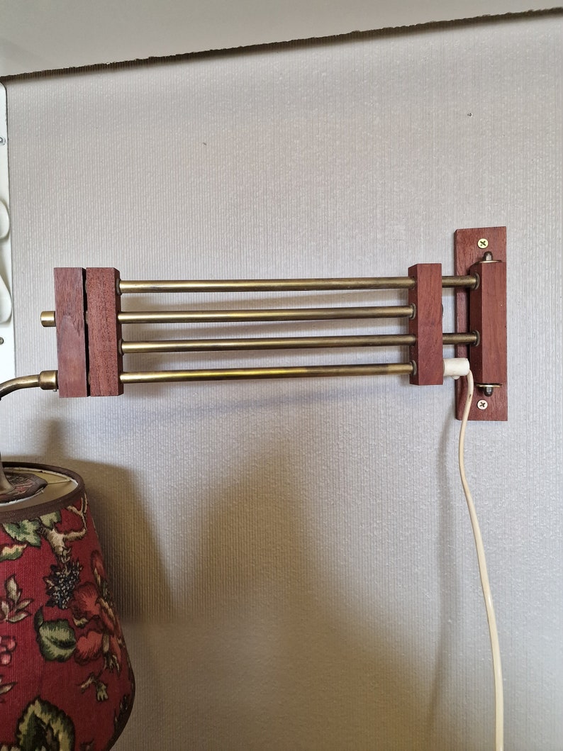 Fantastic 1950s Norwegian designed teak wall lamp,Wall scone lamp,Interior lamp,Flower lamp shade,Scandinavian design,Rare design lamp image 5