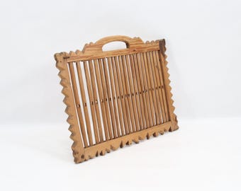 Vintage Norwegian Folk Art Tape Loom | Hand-Carved Scandinavian Wooden Weaving Tool for Band Making | Rustic Nordic Textile Decor 1920s