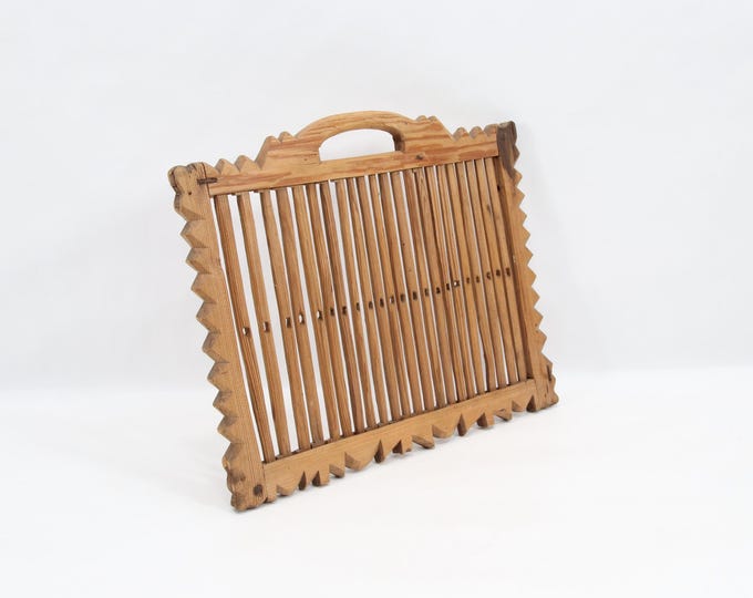 Vintage Norwegian Folk Art Tape Loom | Hand-Carved Scandinavian Wooden Weaving Tool for Band Making | Rustic Nordic Textile Decor 1920s