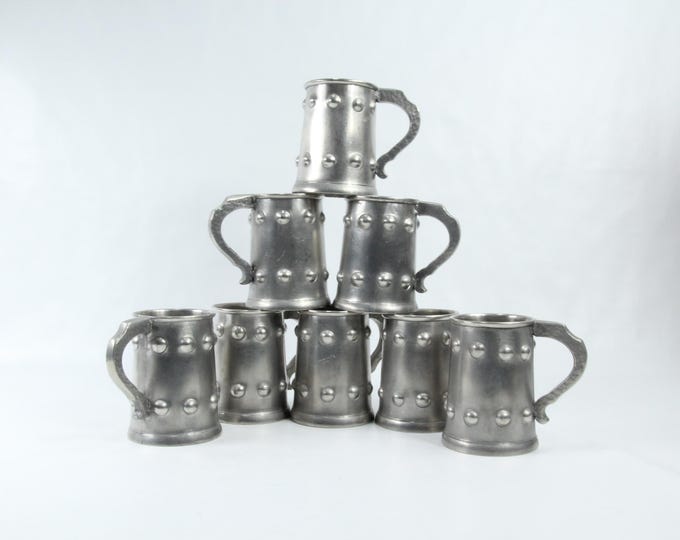 Vintage Tin Beer Mugs Set | 1980s Tele Tinn Norway | Pewter Drinkware | Hand Made | Housewarming Gift | Folk Art