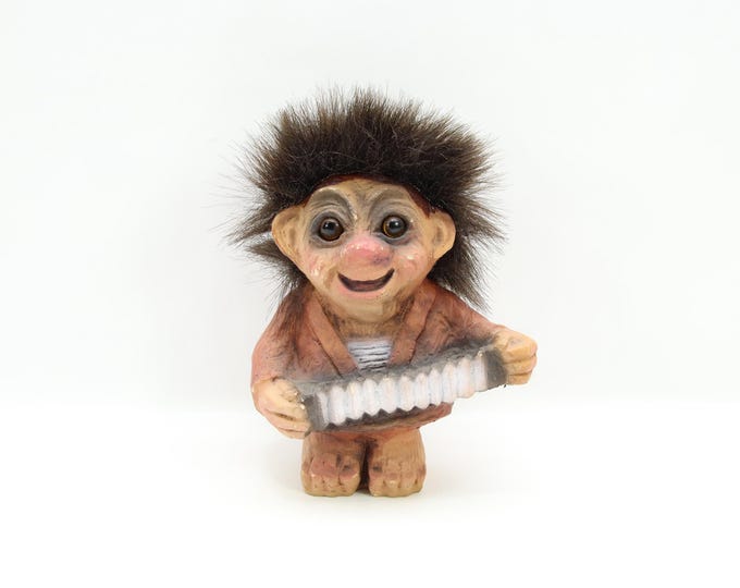 NyForm Troll Musician Figurine Model 246 | Norwegian Handmade Troll With Accordion | Vintage 1980s Scandinavian Folk Art Decor