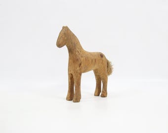 Antique Norwegian Wooden Horse Figurine | 19th Century Folk Art Toy | Hand Carved Primitive Decor | Rustic Scandinavian Collectible