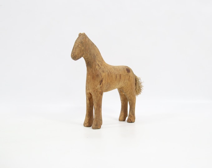 Antique Norwegian Wooden Horse Figurine | 19th Century Folk Art Toy | Hand Carved Primitive Decor | Rustic Scandinavian Collectible