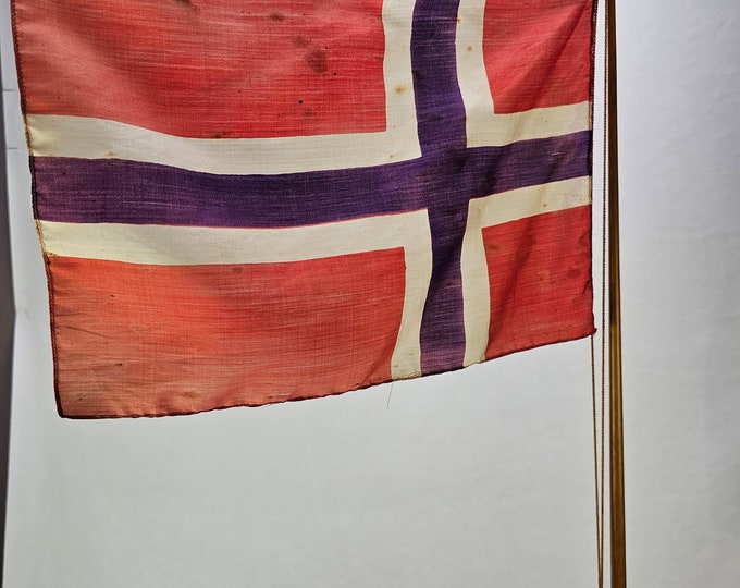 Add a Touch of History! Norwegian Handmade Office Flagpole with Original 1930s Norwegian Flag