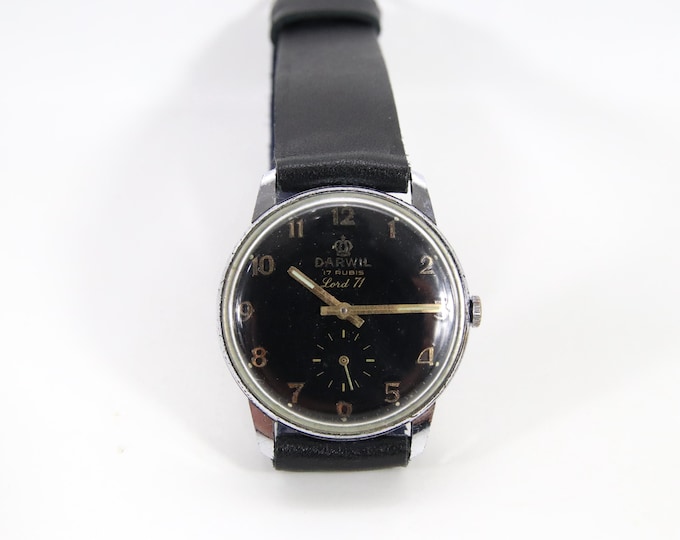 Darwil Lord 71 | Vintage Swiss Wristwatch 1960s | Cal 7071 Hand Wound 17 Jewels | Black Dial 34mm | Classic Men’s Mechanical Watch