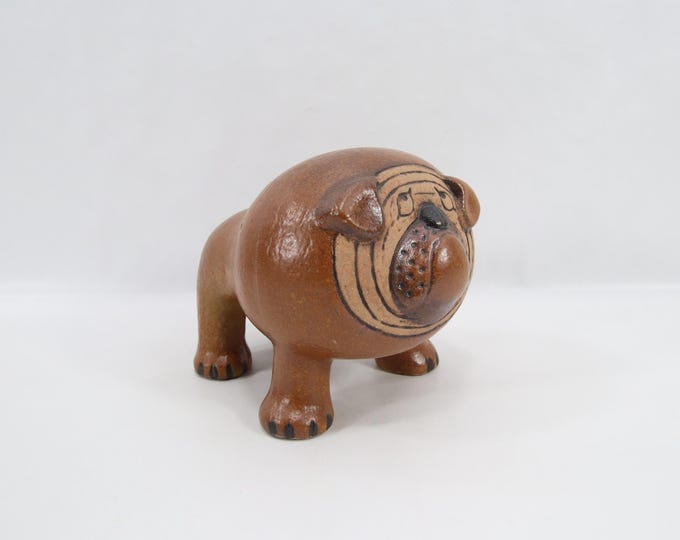 Vintage Lisa Larson Bulldog Figurine - Gustavsberg Kennel Dog in Brown Stoneware, Swedish Design