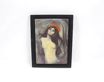 Porsgrund Porselen Wall Plaque | Edvard Munch “Madonna” | Vintage Scandinavian Porcelain Art | Nordic Expressionist Decor | Framed Art