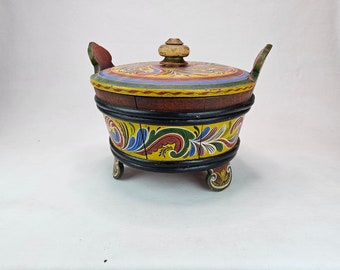 Charming Norwegian Bentwood Bucket: Antique Salt & Butter Holder with Rustic Norwegian Rosemaling