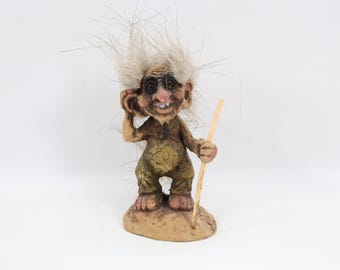 NyForm Troll Old Grandfather With Staff | Norwegian Ny Form Troll Figure 040 | Handmade Norway Folk Art Troll | Vintage 2000s Collectible