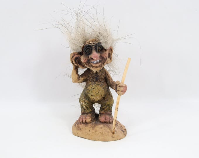 NyForm Troll Old Grandfather With Staff | Norwegian Ny Form Troll Figure 040 | Handmade Norway Folk Art Troll | Vintage 2000s Collectible