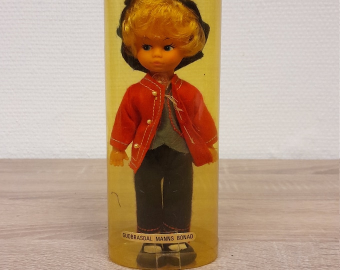 Little doll with boys bunad from Gudbrandsdalen i Norway, Norwgian folkart