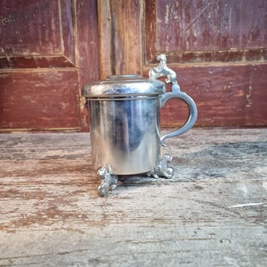 Pewter lion drinking cup, Norwegian hand made, folkart, mid-century, rare object, vintage tin cup, lion pattern,scandinavian pewter