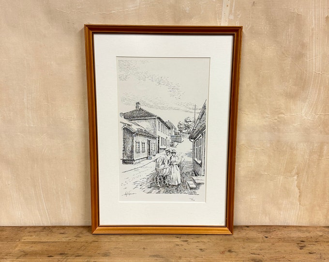 Stunning Norwegian Xylography Art by Asbjørn Svenden - Nostalgic Image of Porsgrunn City - Vintage Home Décor from the Old Days