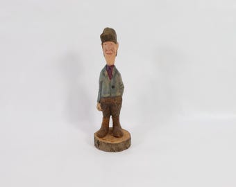 Hand Carved Norwegian Wooden Farmer Figure - Vintage Retro Folk Art Decor