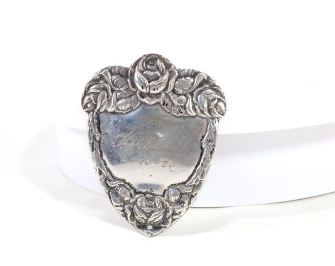 1920s Norwegian Silver Shield | Rose Pattern Silver 830s | Vintage Scandinavian Keepsake | Collector's Item