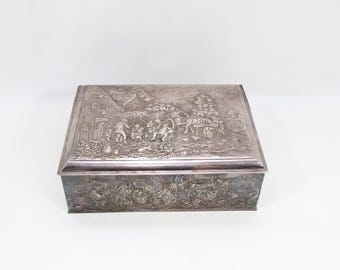 Antique Dutch Silver Plated Repousse Box | HH 90 Hooijkaas Schoonhoven | Maritime Gift M/T Gorm 1962