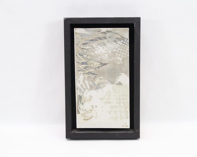 Signed Vintage Porcelain Wall Art – Abstract Relief Artwork on Glazed Ceramic Tile in Deep Wooden Frame, Modernist Collectible