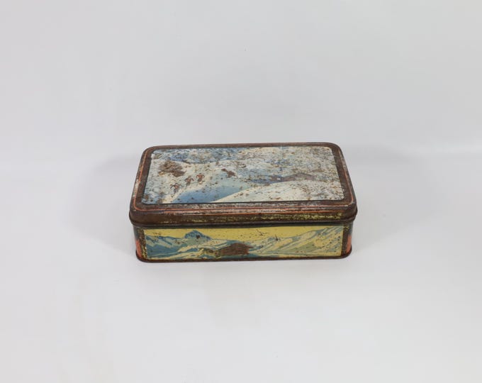 Nordic Winter Landscape Can | Antique Tin Can | 1920s Stavanger Decor | Nordic Gift | Vintage Collectible