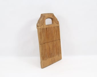 Norwegian 1920s Hand-Carved Wooden Tape Loom | Traditional Scandinavian Folk Art Weaving Tool with Decorative Handle & Slat Design