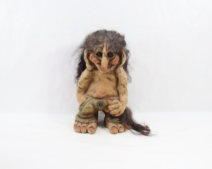 Large Fosse Troll Figurine Norway | Rare 1980s Scandinavian Folk Art | Big Vintage Troll Collectible With Real Hair Detail