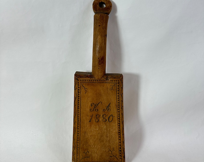 Vintage Norwegian Cloth Hammer - Rare 19th Century Carved Oak Decor - Dated 1880 K A