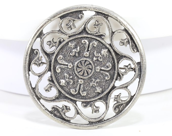 Norwegian Pewter Brooch | Scandinavian Folk Costume Pin | Vintage 1970s Jewelry | Heritage Gift | Elegant Accent