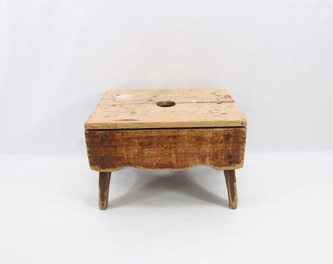 Antique Norwegian Milking Stool 1800s | Folk Art Farmhouse Decor | Primitive Wooden Dairy Stool