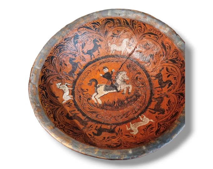 Stunning antique ale bowl with beautiful motif inside - collectible Norwegian 1800s Alebowl