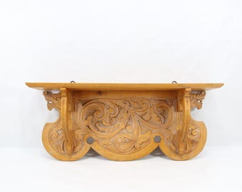Norwegian Folk Art Wall Shelf 1920s | Hand Carved Wooden Shelf with Viking Dragon Motif | Scandinavian Decorative Wall Shelf