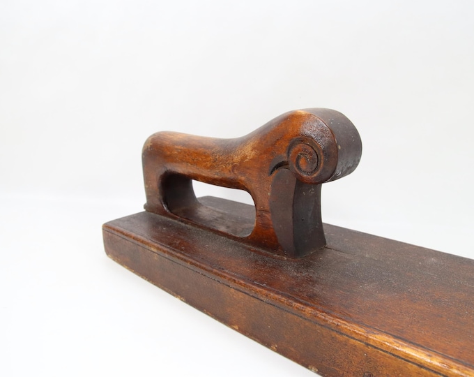 Antique 19thC Norwegian Mangle Board | Hand Carved Ram Handle Betrothal Gift | Primitive Scandinavian Folk Art Wooden Tool Decor