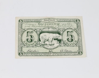 Rare 5 Krone Svalbard Banknote | 1950s Norwegian Bank Note | Polar Bear Signed Edition | Collectible Currency