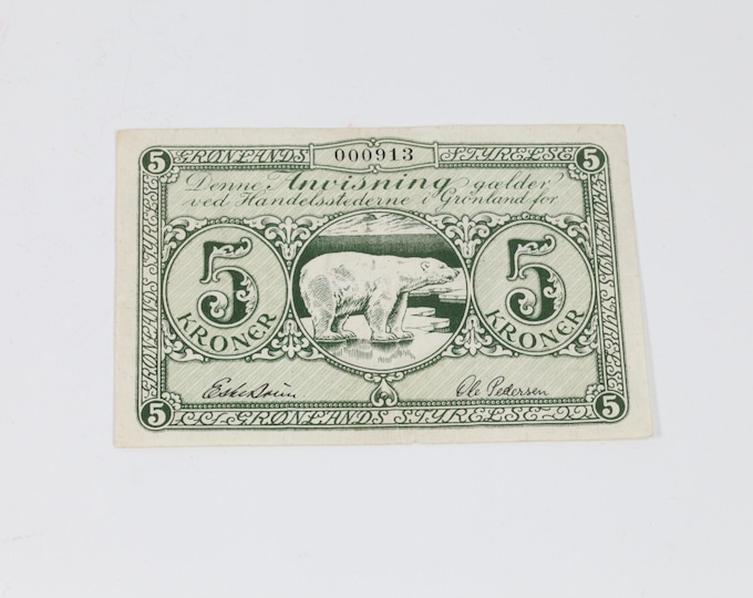 Rare 5 Krone Svalbard Banknote | 1950s Norwegian Bank Note | Polar Bear Signed Edition | Collectible Currency