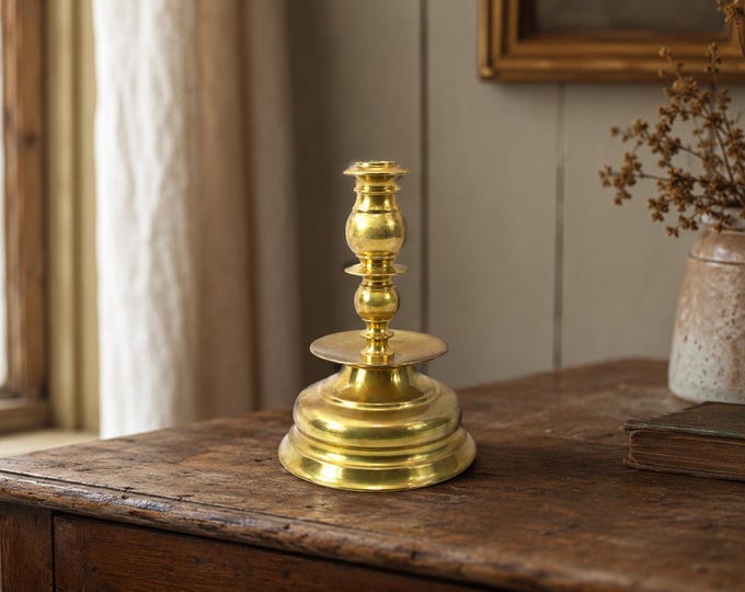 Antique Norwegian Brass Candlestick 1920s | Rare J.G.B. Signed Kåpestake | Traditional Scandinavian Mantle Decor | Made in Norway