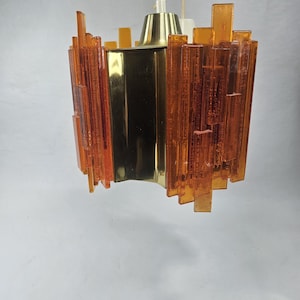 Chic 1960s Claus Bolby Orange Pendant Light - Vintage Danish Modern Ceiling Lamp with Bubbled Acrylic Accents