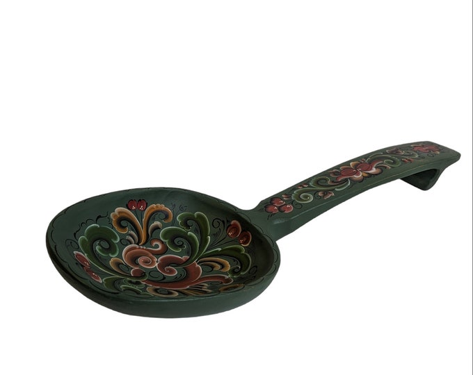 Extra Large Carved Wooden Spoon from Norway with Rose Paint - Versatile Wall Art or Table Accent 1984
