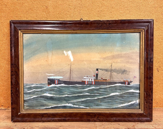 Nautical Watercolor Art - Vintage Ship DS Lodsn Painted by F.Malmsjø