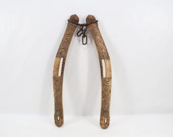 18th Century Norwegian Horse Collar Bow | Hand Carved Face Detail | 300 Year Old Folk Art Artifact