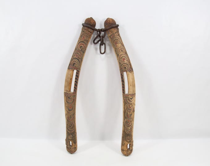 18th Century Norwegian Horse Collar Bow | Hand Carved Face Detail | 300 Year Old Folk Art Artifact