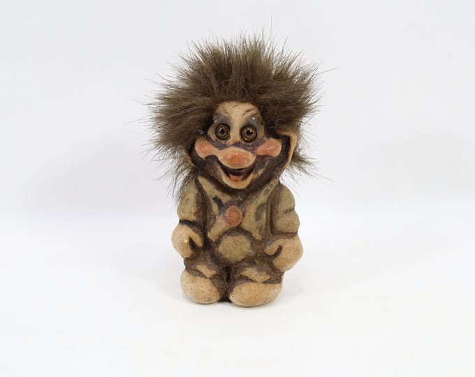 Fosse Troll Figurine Model 119 | Norwegian Handmade Troll With Wild Hair | Vintage 1980s Scandinavian Folk Art Collectible Decor