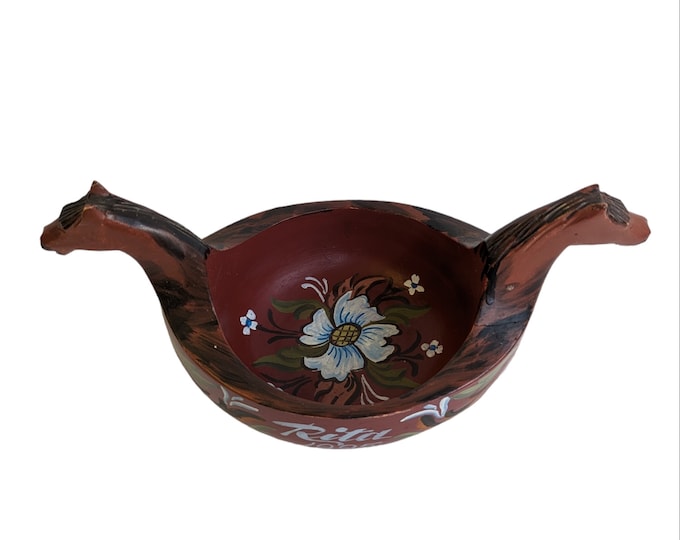 Norwegian vintage  drinking cup - Ale bowl with horse head - Unique Handmade wood Mug