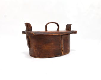 Antique Norwegian Tine Box Folk Art | Hand Carved Wooden Pantry Box 17.5 cm | Primitive Scandinavian Storage with Original Patina