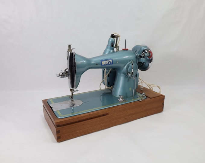 Danish Norsy Sewing Machine | Vintage Rare Collectible | Craft Room Decor | Blue Metallic | Sewing Enthusiasts